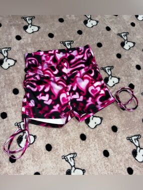 SHEIN High-Waisted Hot Pink & Black Heart Print Yoga Shorts